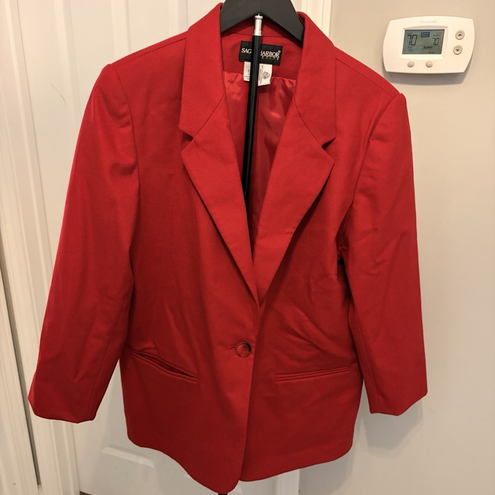 Vintage 90s Sag Harbor Red Wool Blazer 14P Power Suit Office Siren Dark Academia
